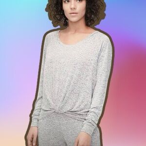 UGG Women’s ‘Fallon’ Gray Marled Scoop Neck Knotted Front Long Sleeve Top Size M